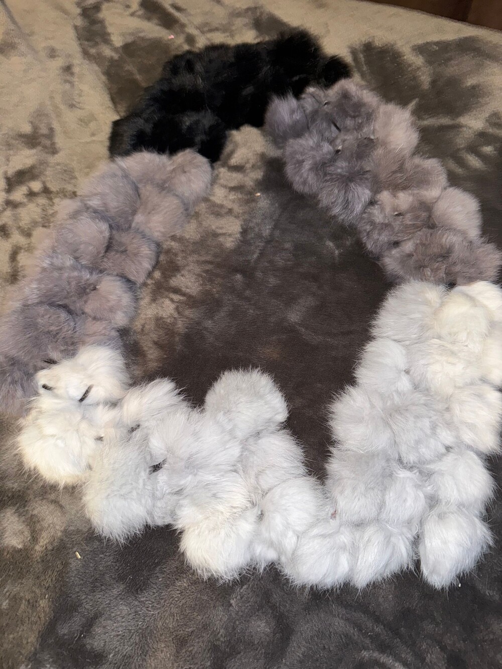 Fur Scarf Pom Pom Black Gray White Gradient Winter Accessory